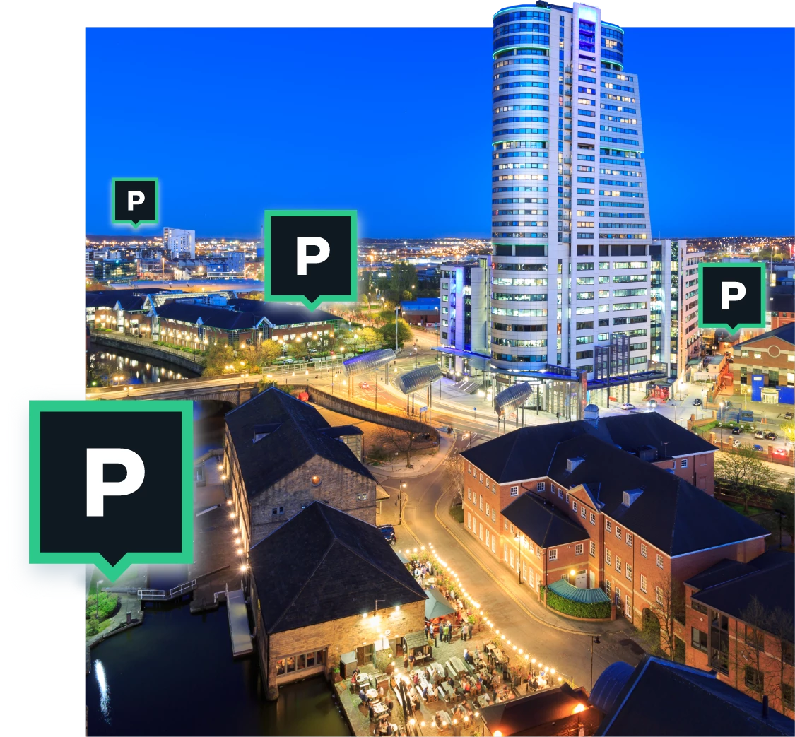 Image of the city and floating Parking signs