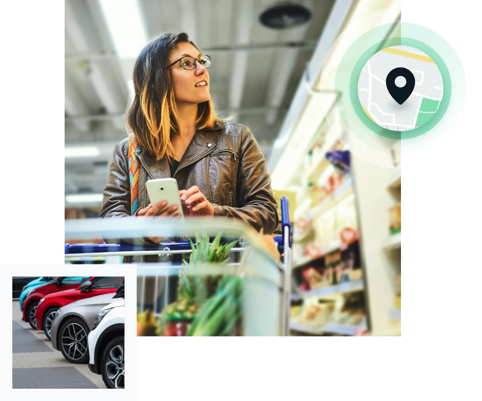 Woman pushing her shopping cart and looking for groceries