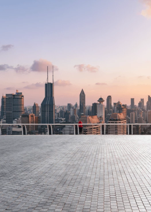 Photo of the city seen from the rooftop of a building
