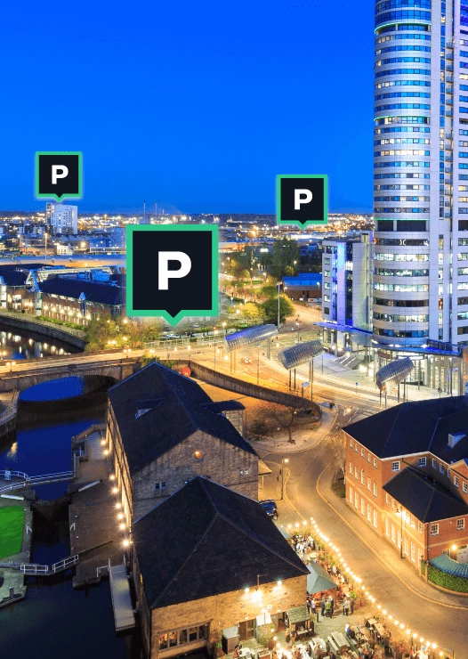 Image of the city and floating Parking Signs
