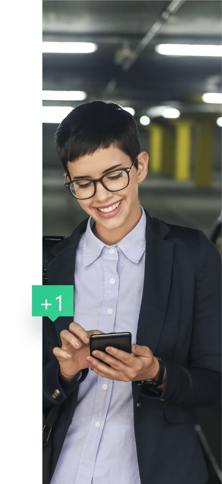 Woman using the YourParkingSpace on her phone