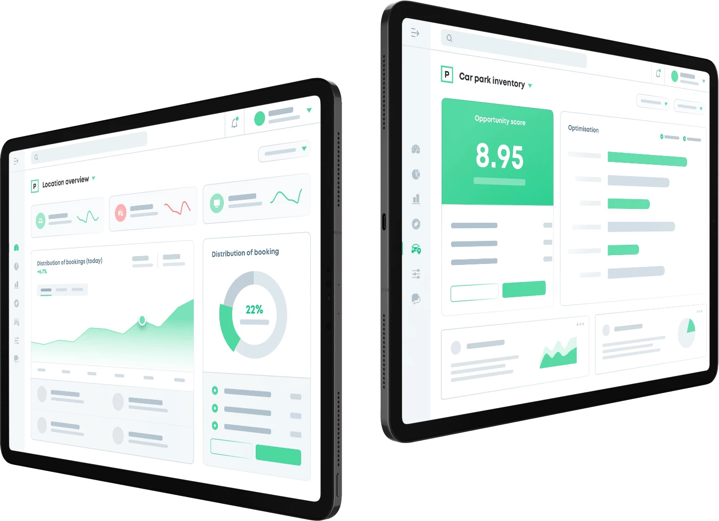 Two tablets showing Data Analytics on the YourParkingSpace App