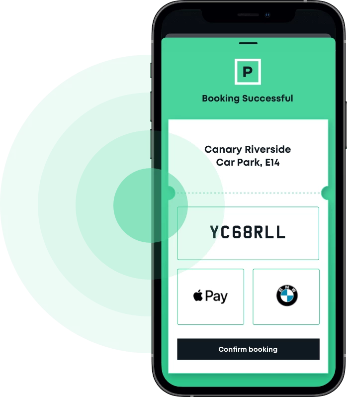 Phone confirming a booking on the YourParkingSpace App